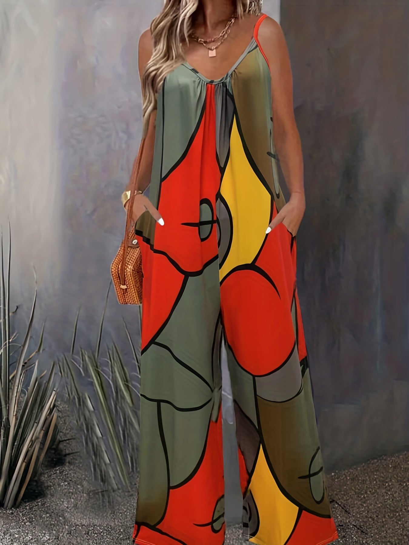 Avalyn - Casual Color Block Print Jumpsuit