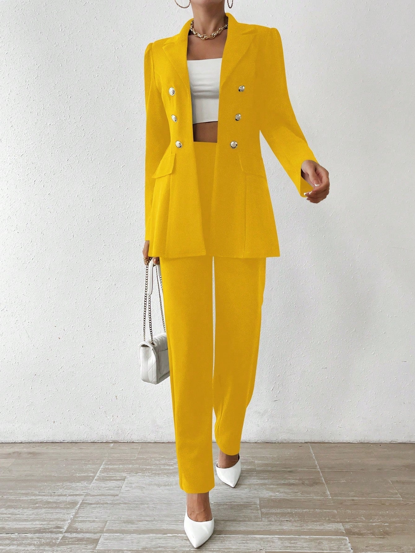 Marina - Lapel Jacket And Pants Set