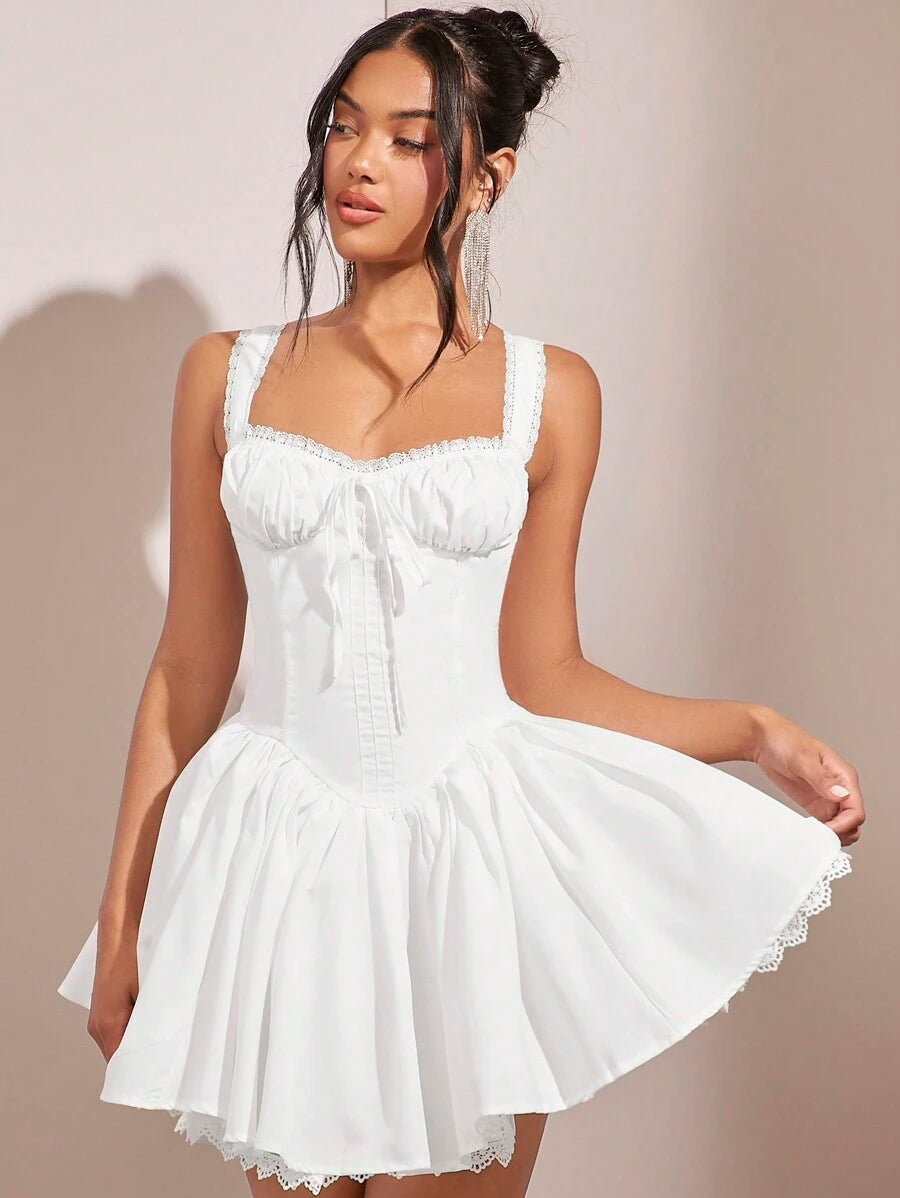 Abrielle - Ruched Cami Dress with Lace