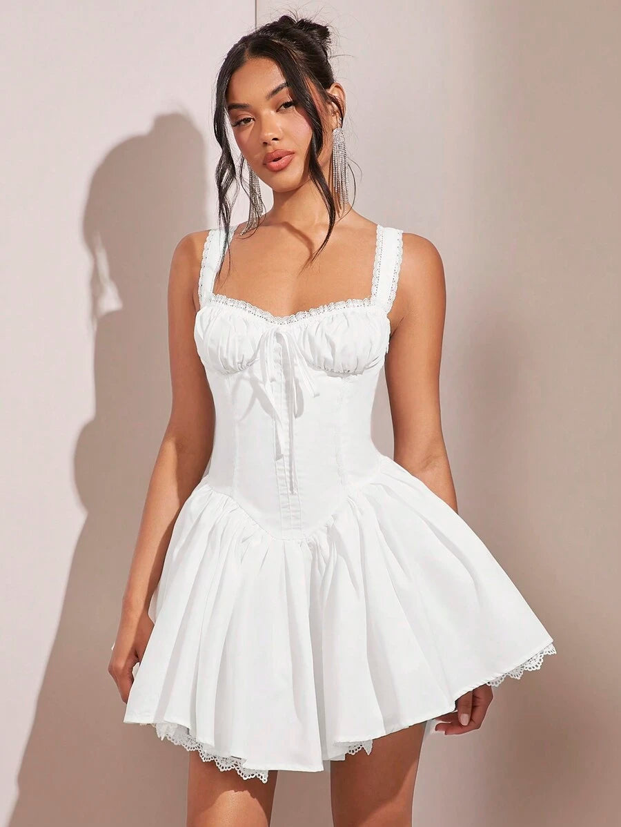 Abrielle - Ruched Cami Dress with Lace