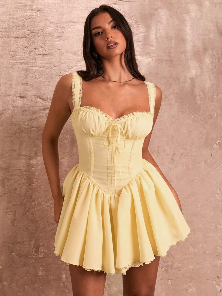 Abrielle - Ruched Cami Dress with Lace