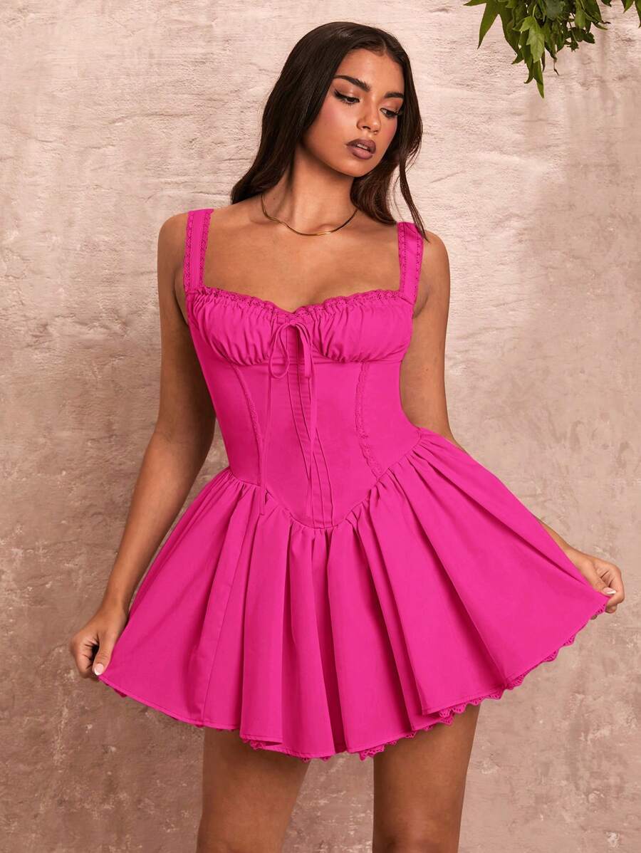 Abrielle - Ruched Cami Dress with Lace