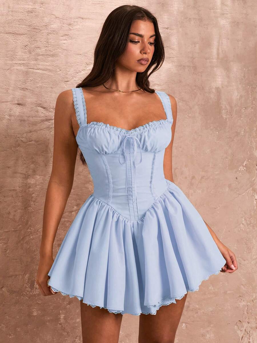 Abrielle - Ruched Cami Dress with Lace
