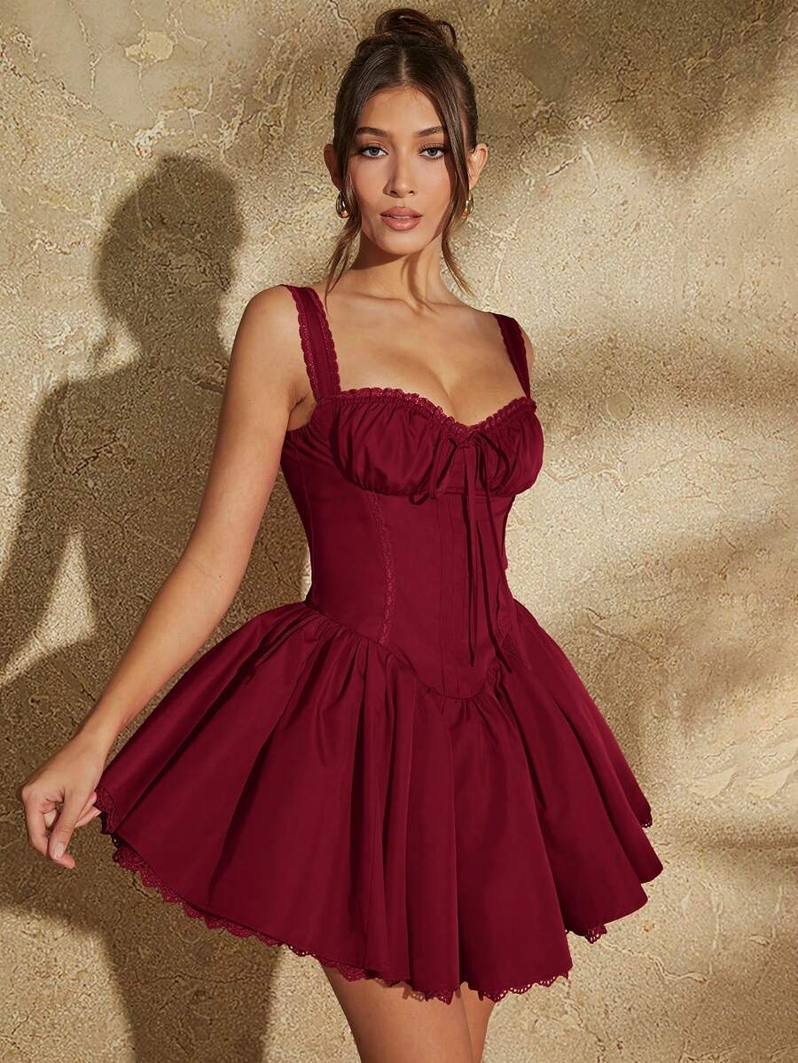 Abrielle - Ruched Cami Dress with Lace