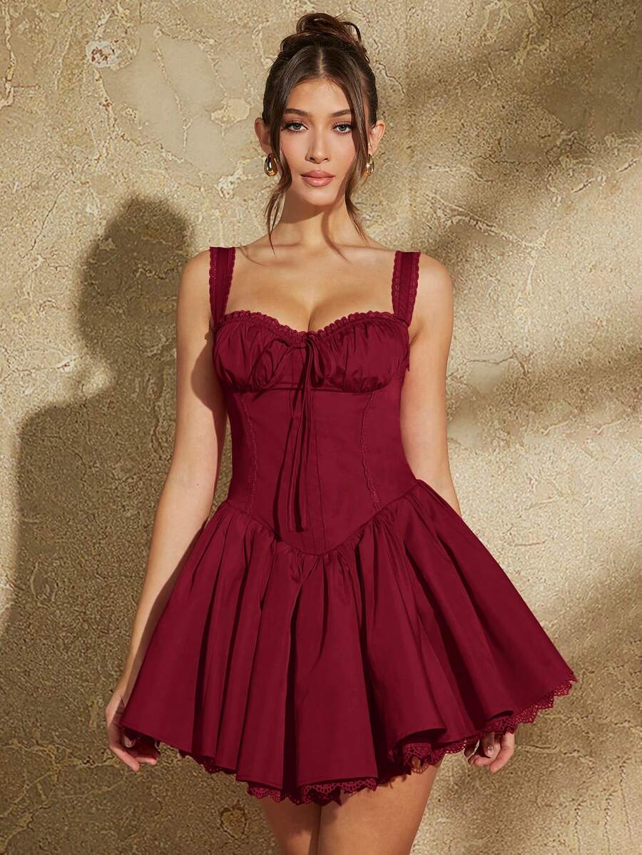 Abrielle - Ruched Cami Dress with Lace