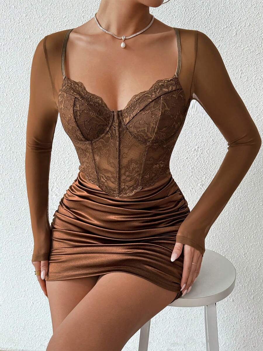 Kalina - Lace and Mesh Mini Dress