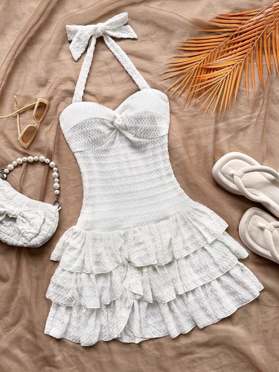 Rosalie - Halter Neck Pleated Mini Dress