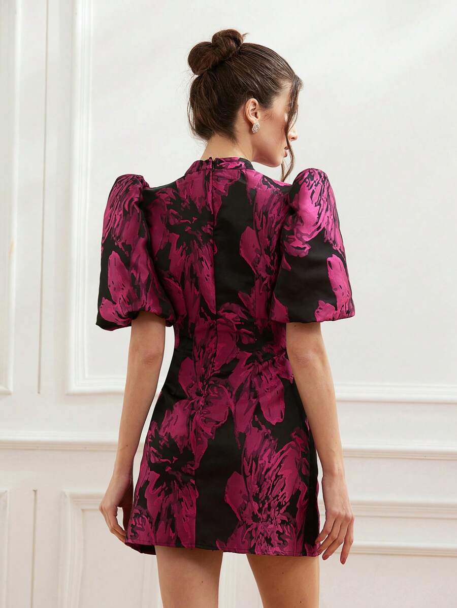 Coralie – Jacquard Dress with Puff Sleeves