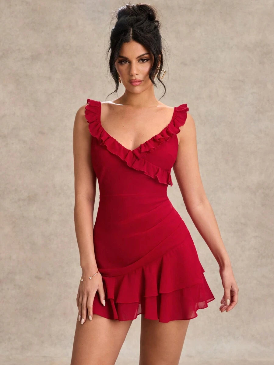 Colene - Red Ruffle Mini Dress