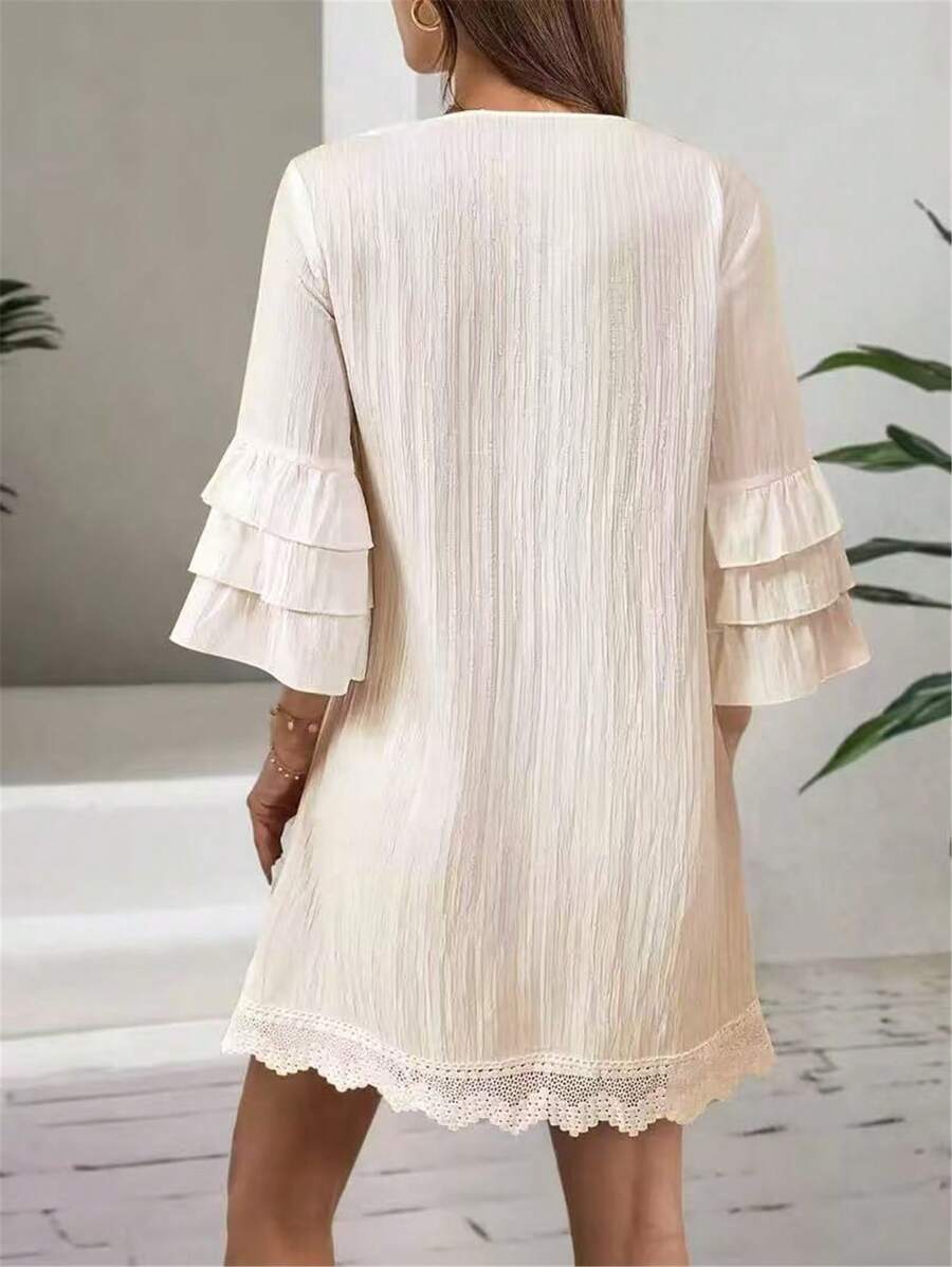 Lux - V-neck Embroidered Tassel Dress