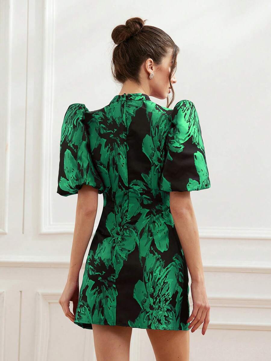 Coralie – Jacquard Dress with Puff Sleeves