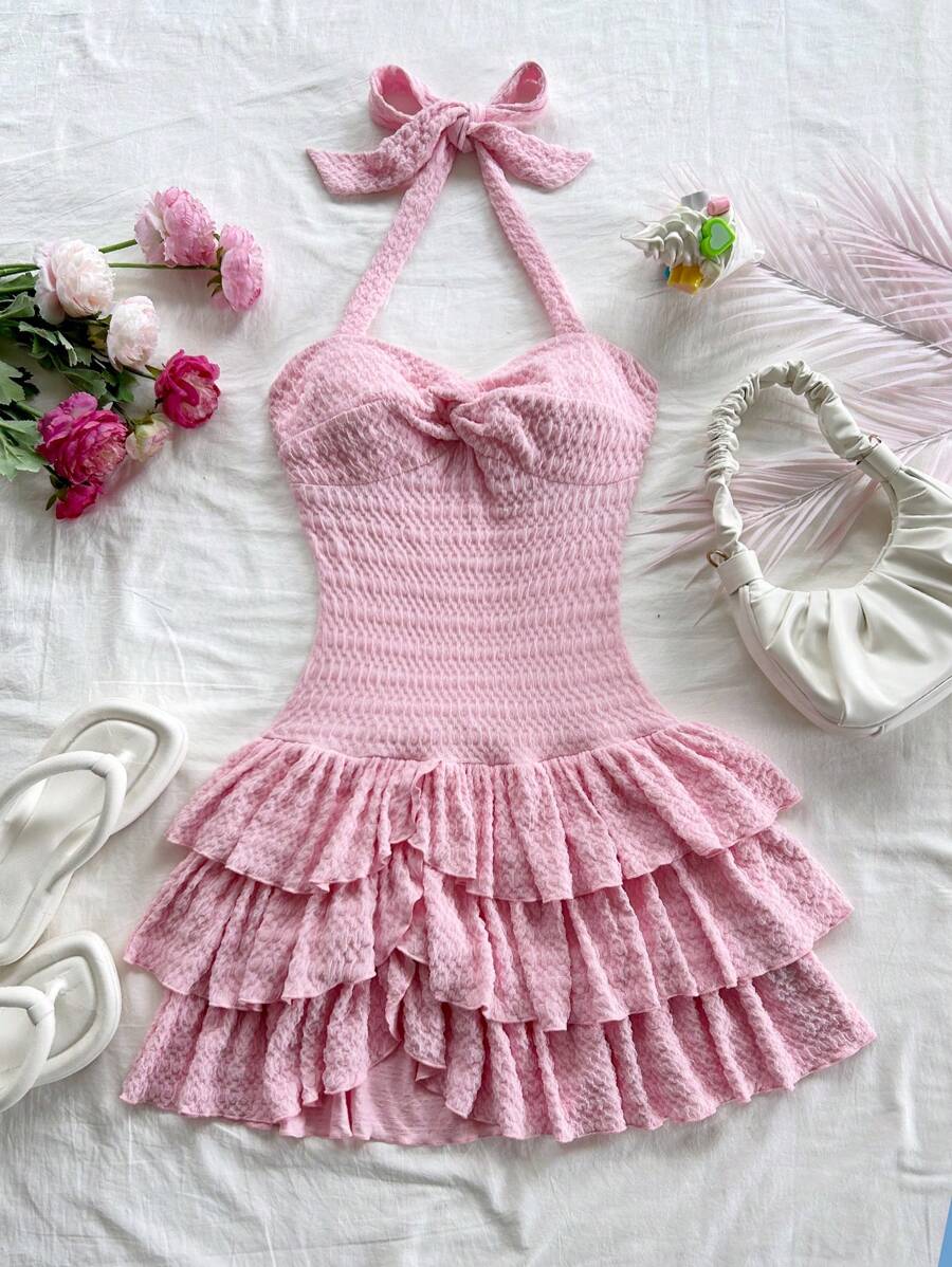 Rosalie - Halter Neck Pleated Mini Dress