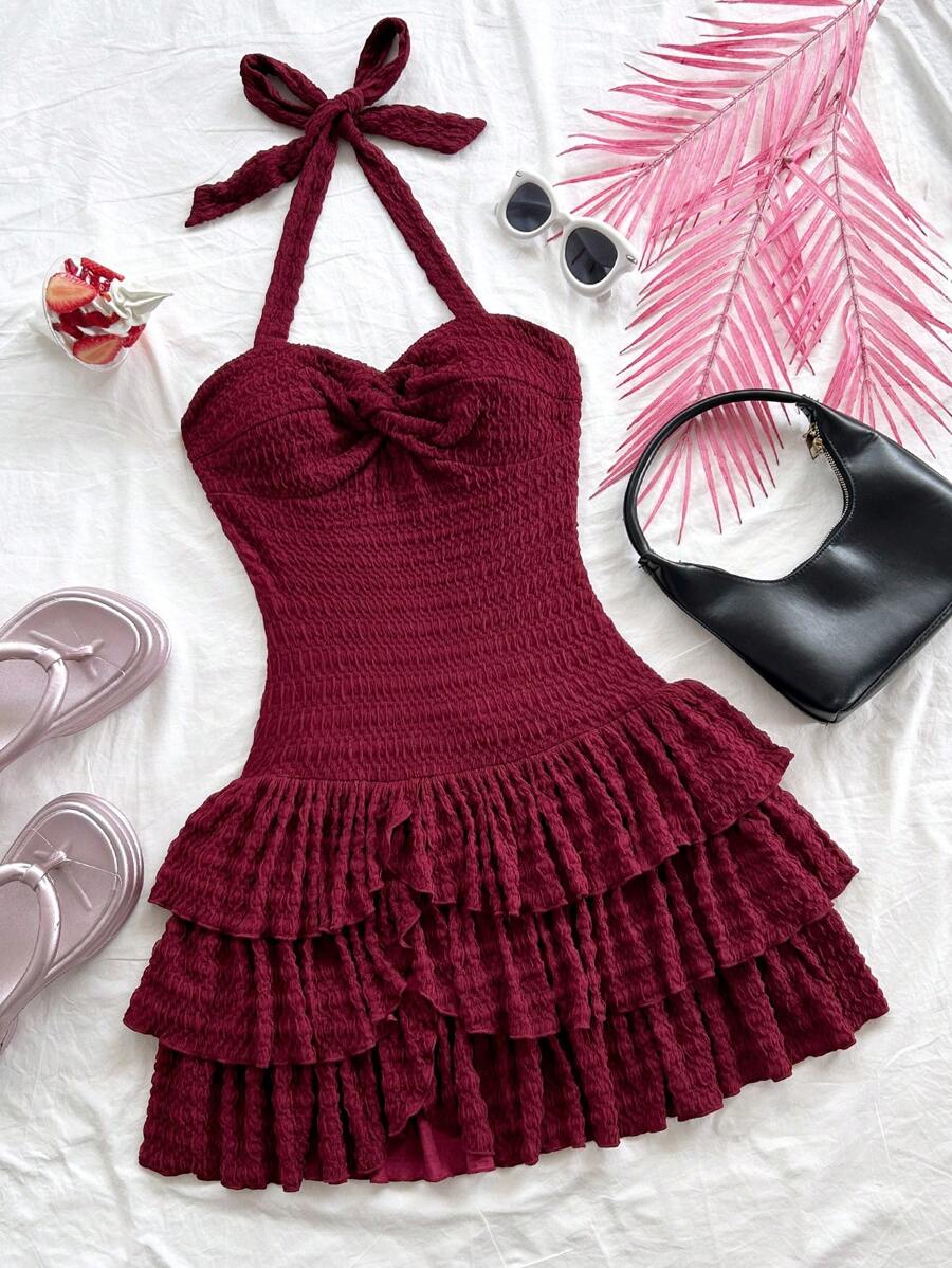 Rosalie - Halter Neck Pleated Mini Dress