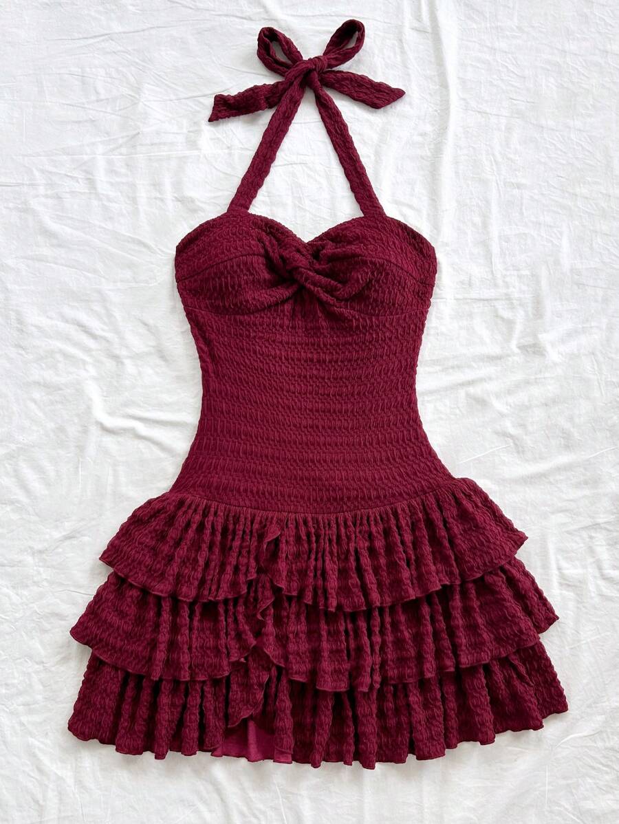 Rosalie - Halter Neck Pleated Mini Dress