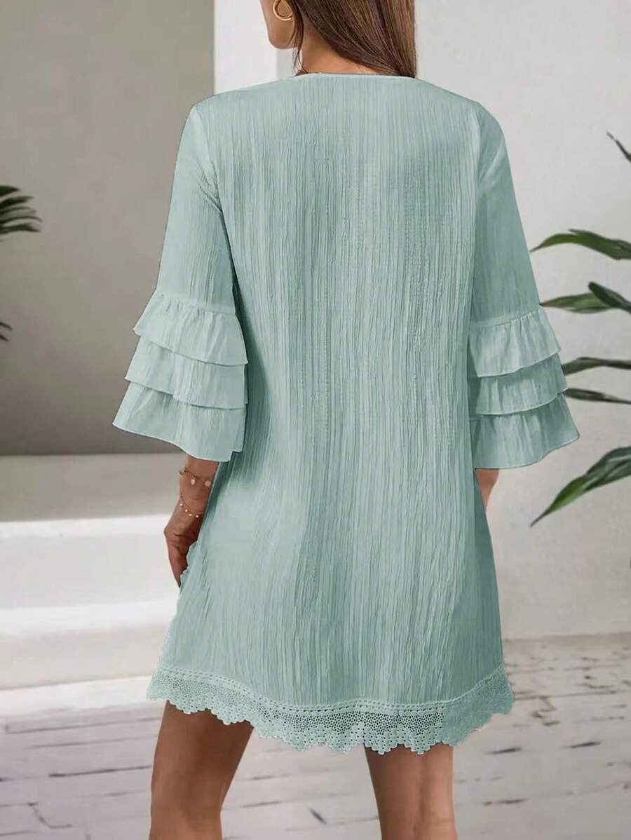Lux - V-neck Embroidered Tassel Dress
