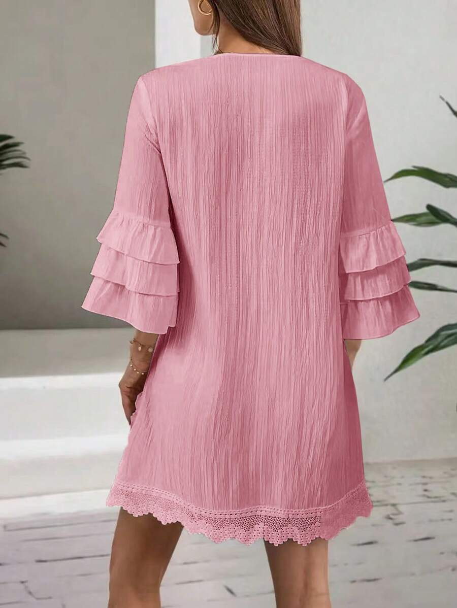 Lux - V-neck Embroidered Tassel Dress