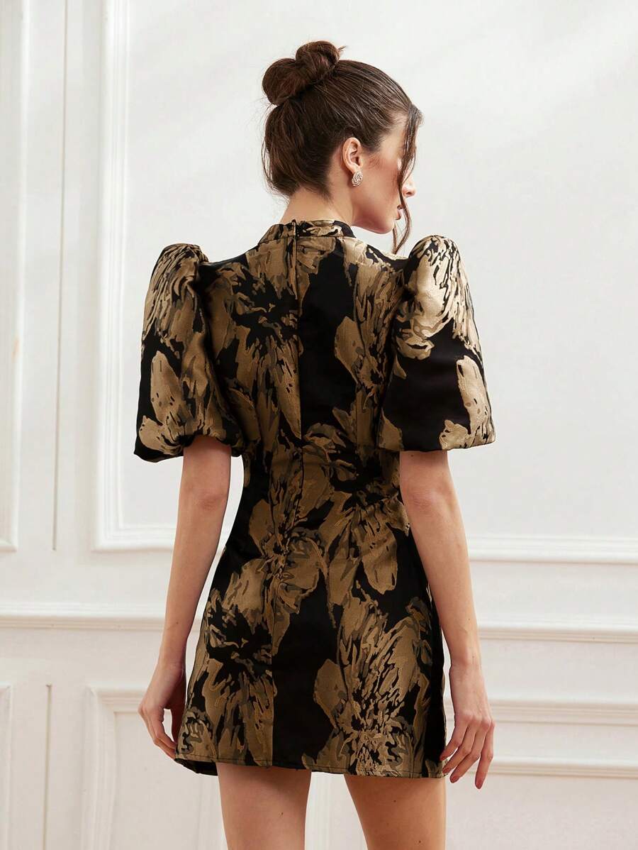 Coralie – Jacquard Dress with Puff Sleeves