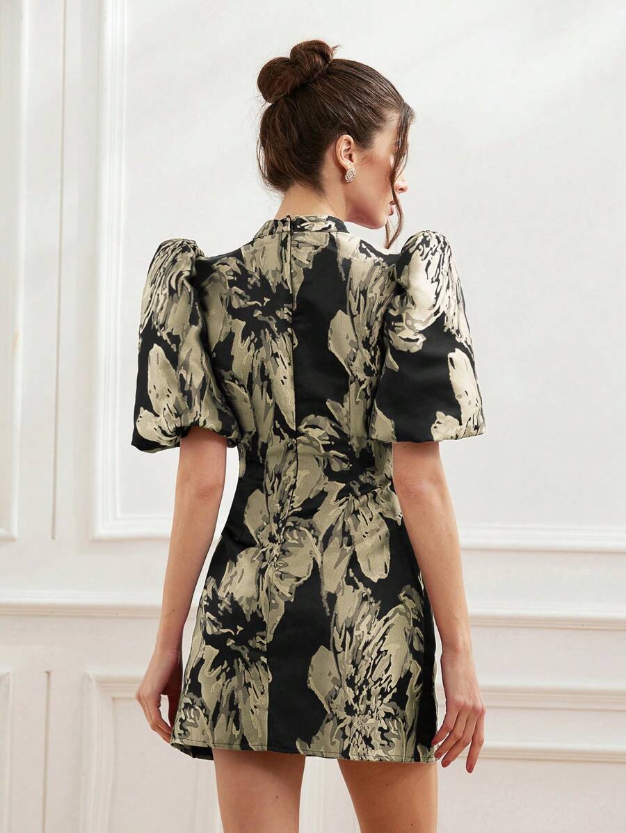 Coralie – Jacquard Dress with Puff Sleeves