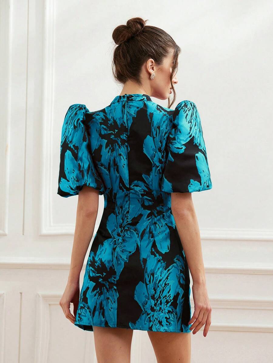 Coralie – Jacquard Dress with Puff Sleeves