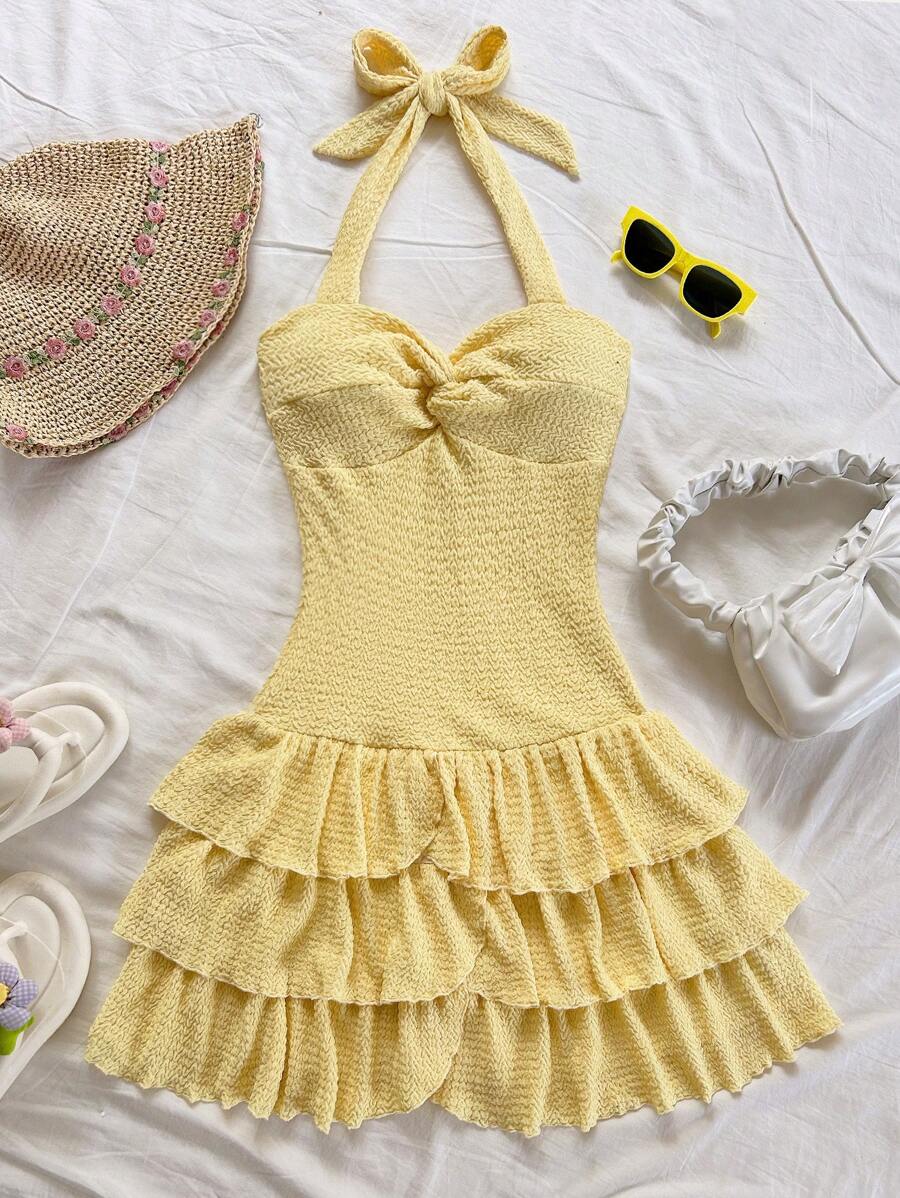 Rosalie - Halter Neck Pleated Mini Dress