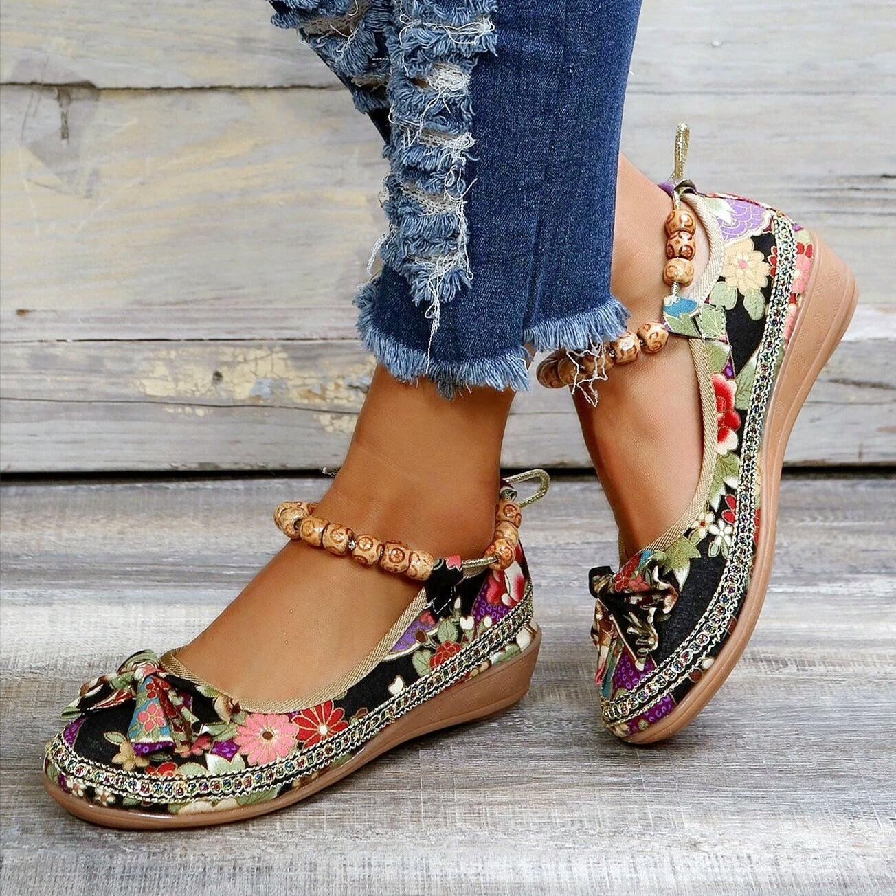 Kana - Floral Print Flat Shoes