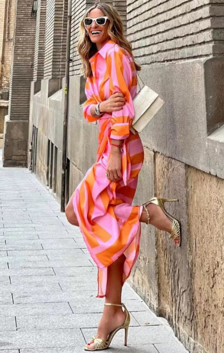 Amanda | Striped Midi Shirt Dress