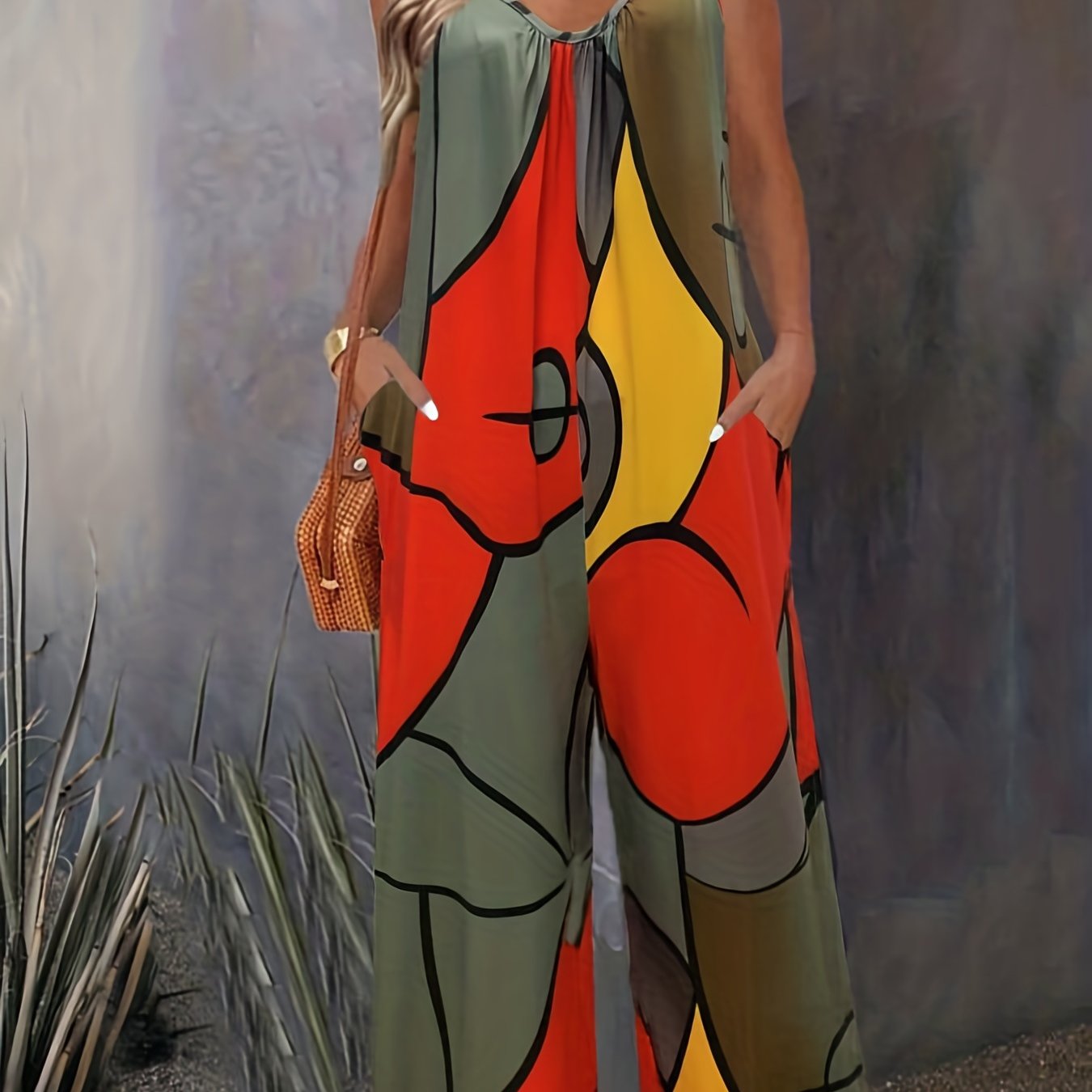 Avalyn - Casual Color Block Print Jumpsuit