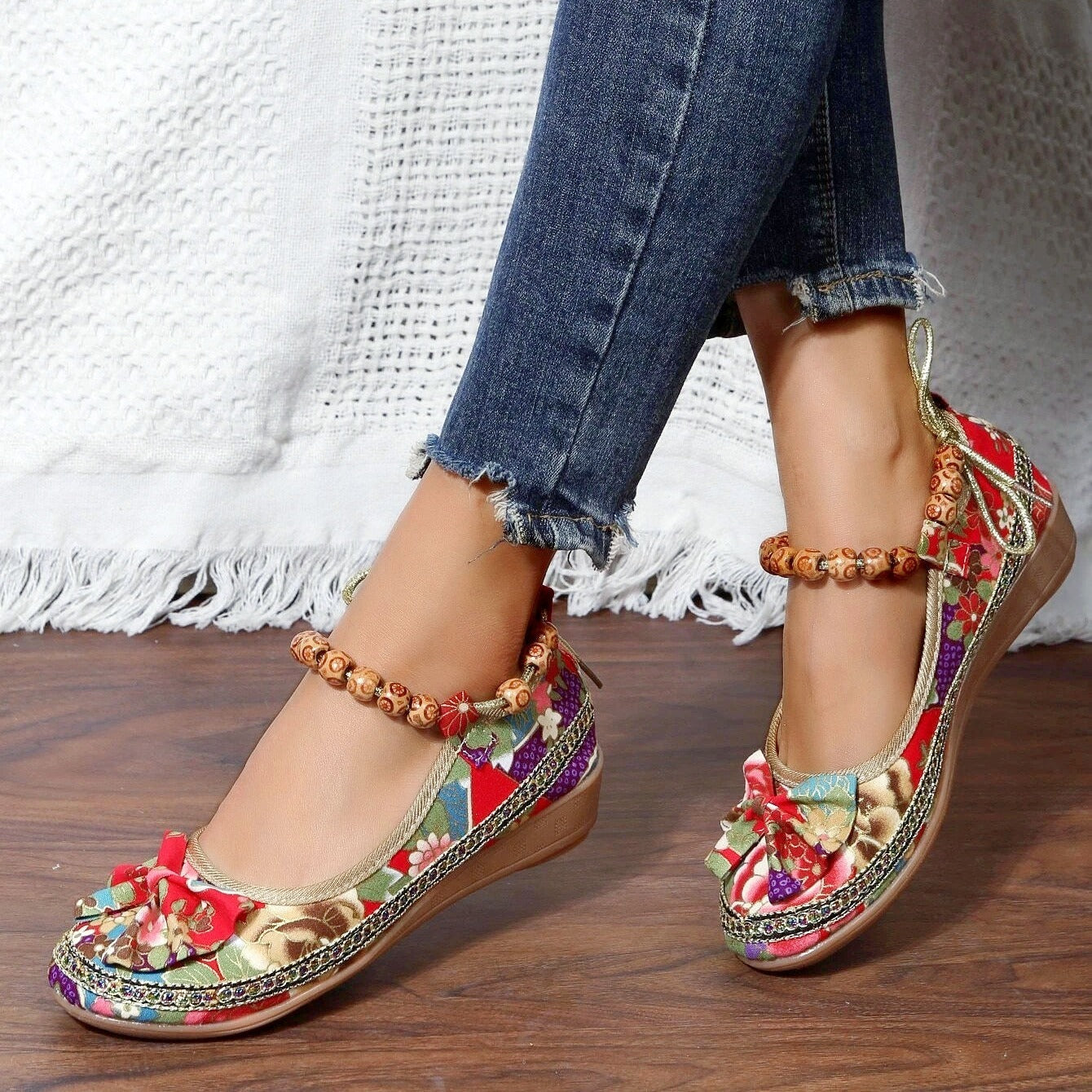 Kana - Floral Print Flat Shoes