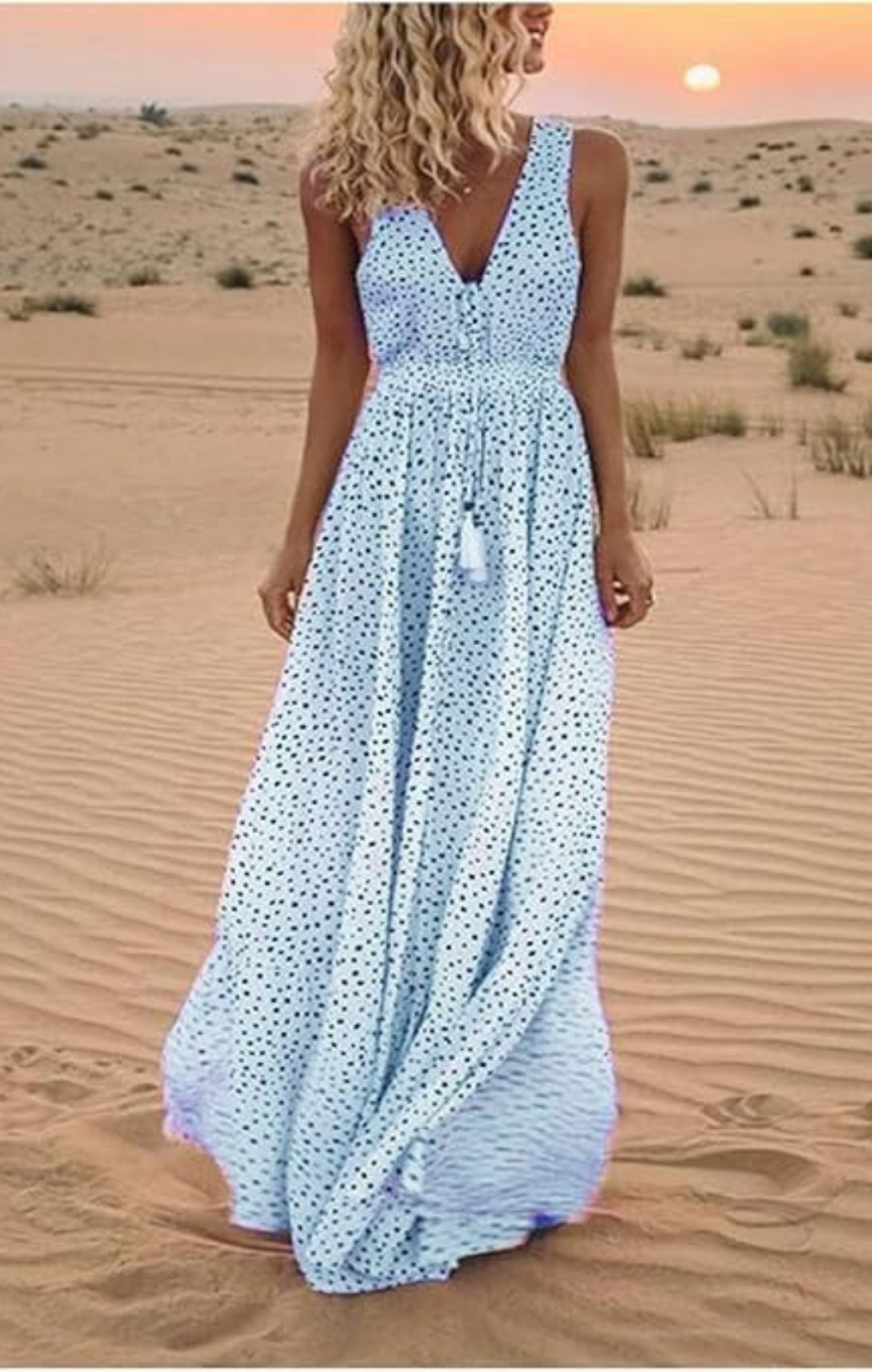 Ava - Bohemian Polka Dot Maxi Dress