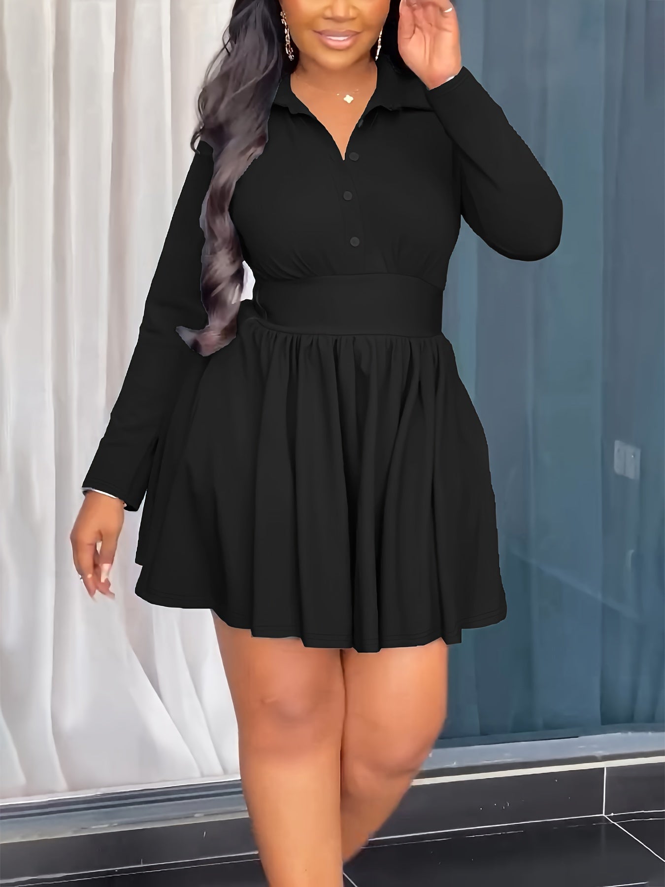 Lunox - Long-sleeved Dress with Ruffles