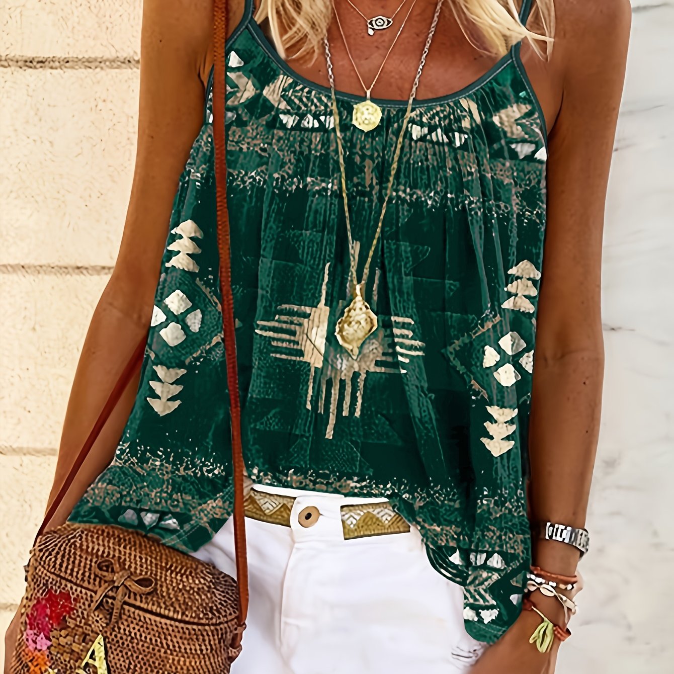 Airi - Ethnic Print Sleeveless Tank Top