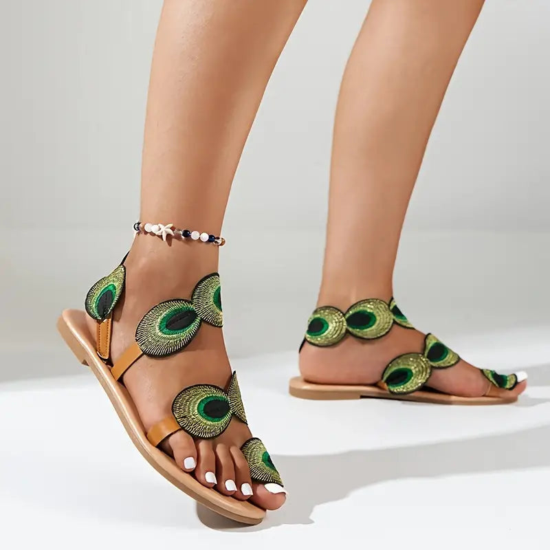 Londyn - Peacock Print Sandals
