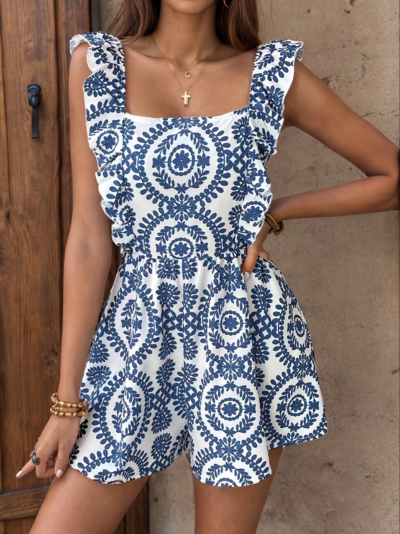 Nadège - Ethnic Print Square Neck Jumpsuit