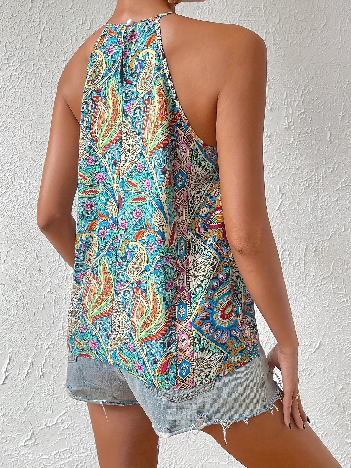 Hikari - Print Choker Neck Tied Blouse