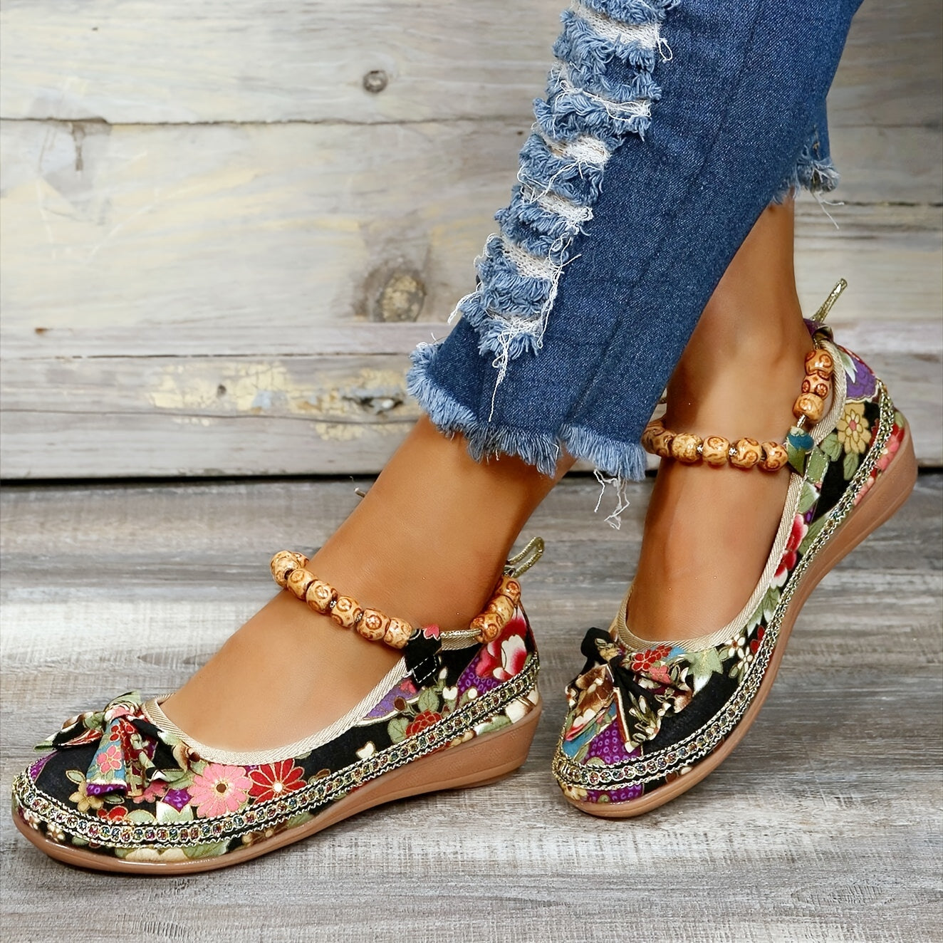 Kana - Floral Print Flat Shoes