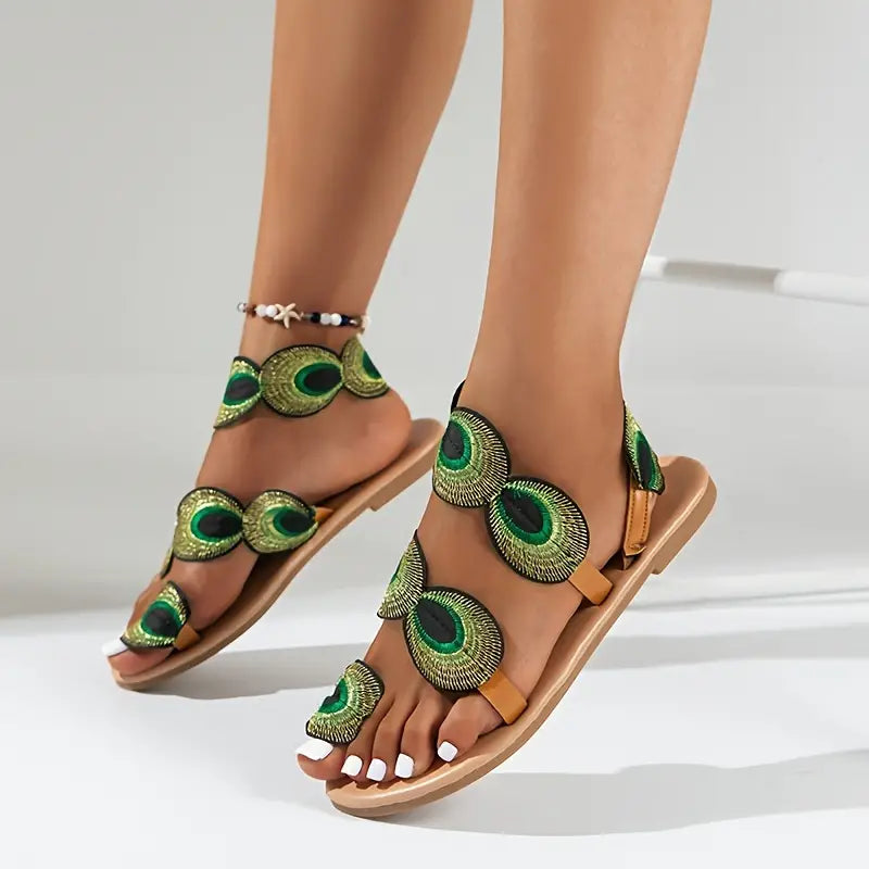 Londyn - Peacock Print Sandals