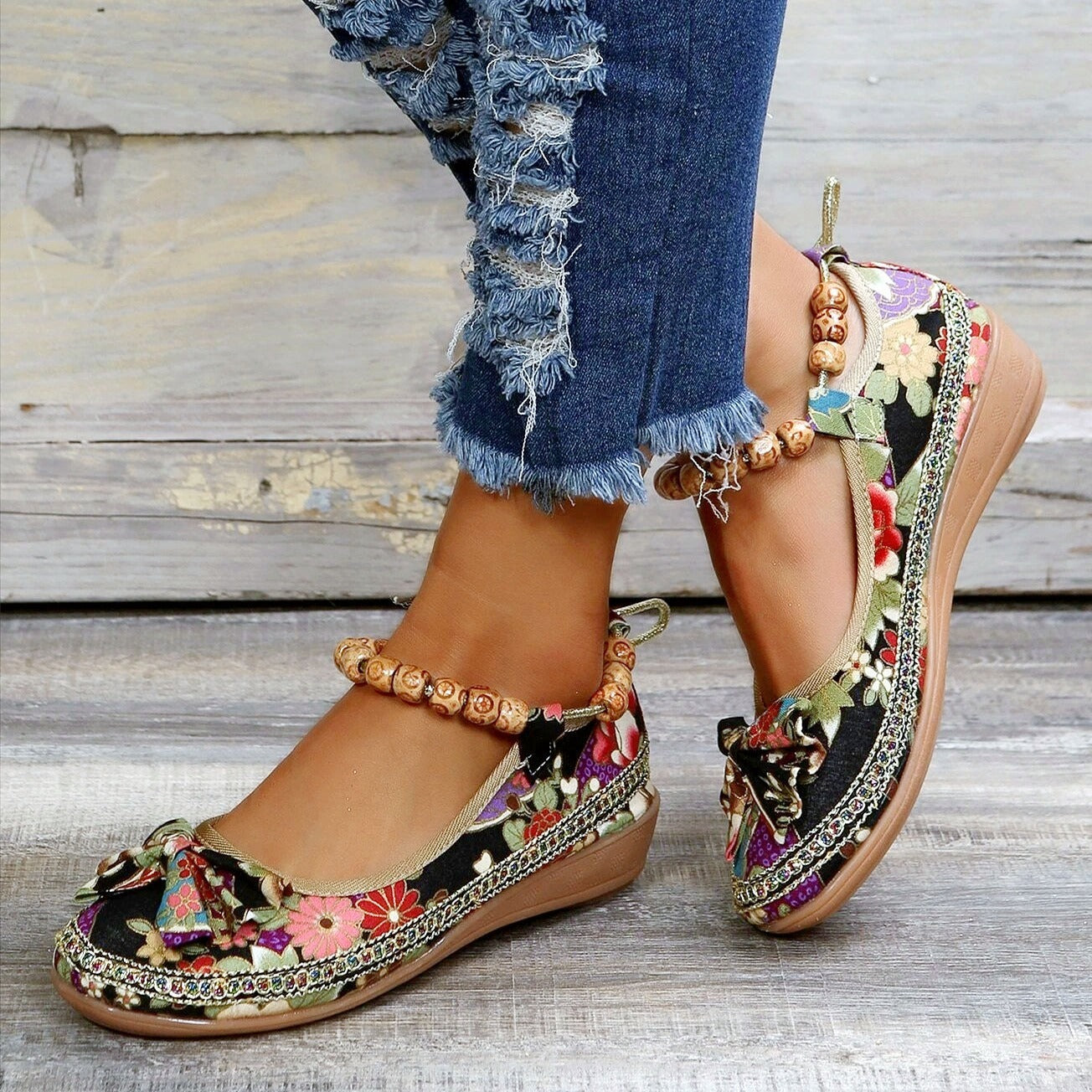 Kana - Floral Print Flat Shoes