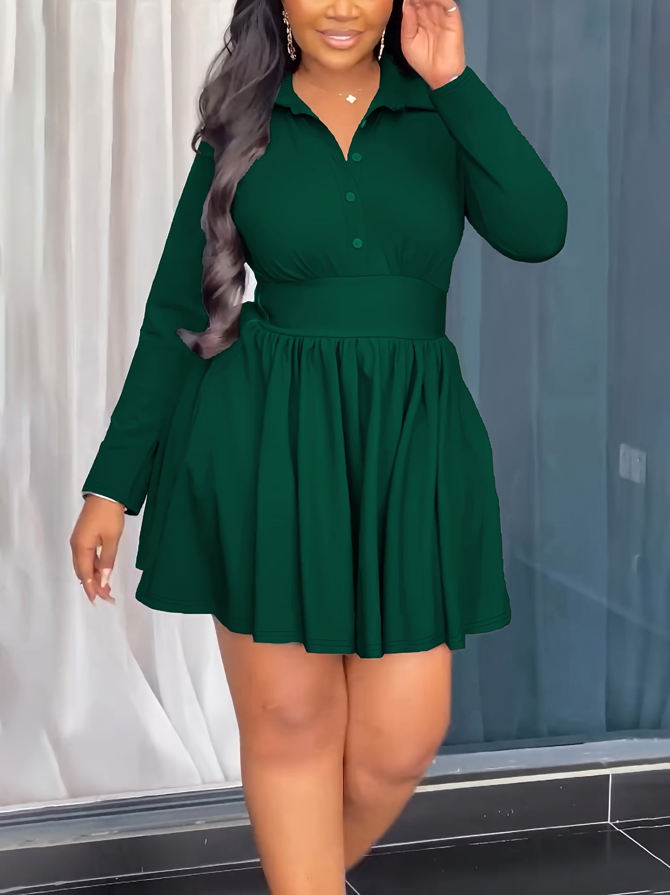 Lunox - Long-sleeved Dress with Ruffles