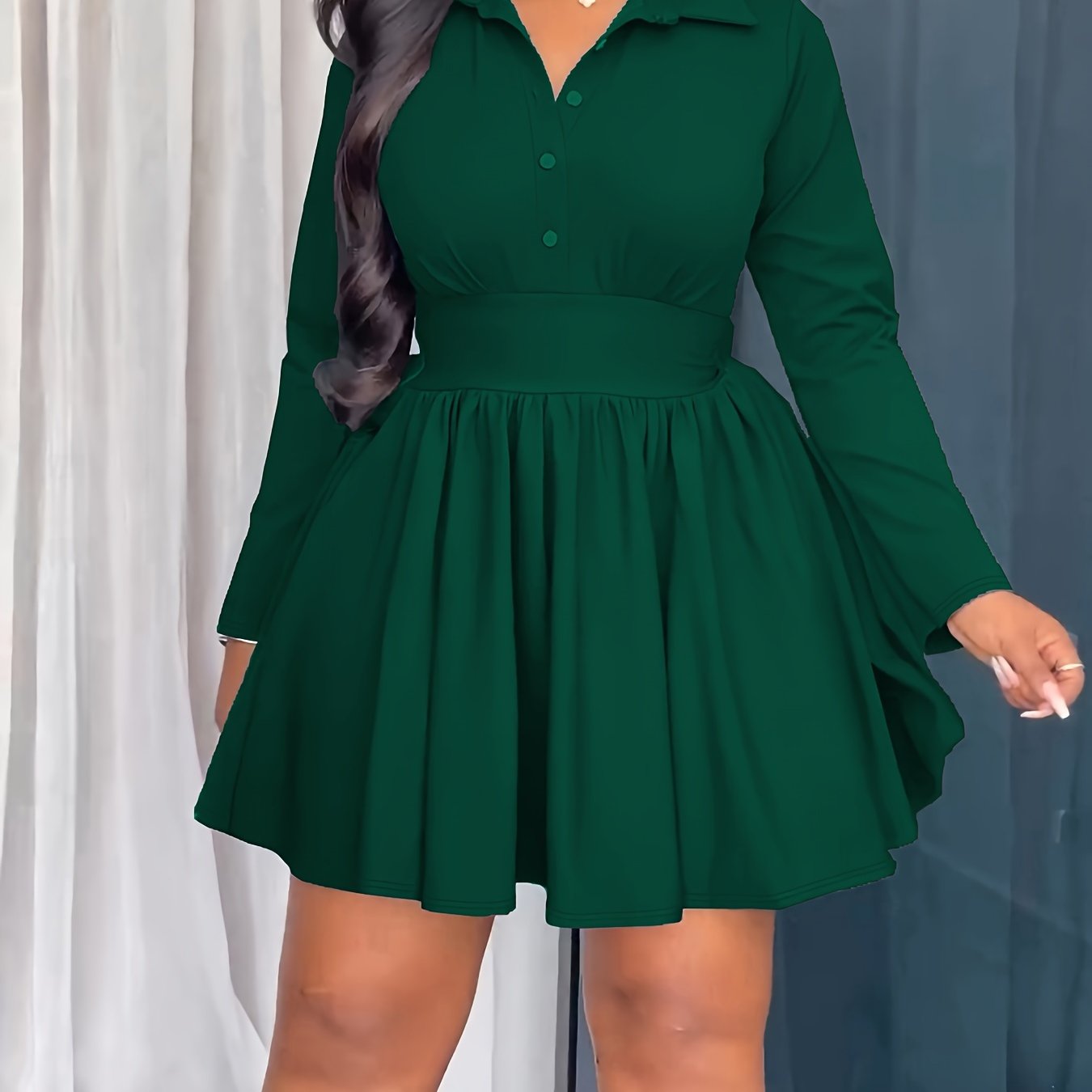 Lunox - Long-sleeved Dress with Ruffles
