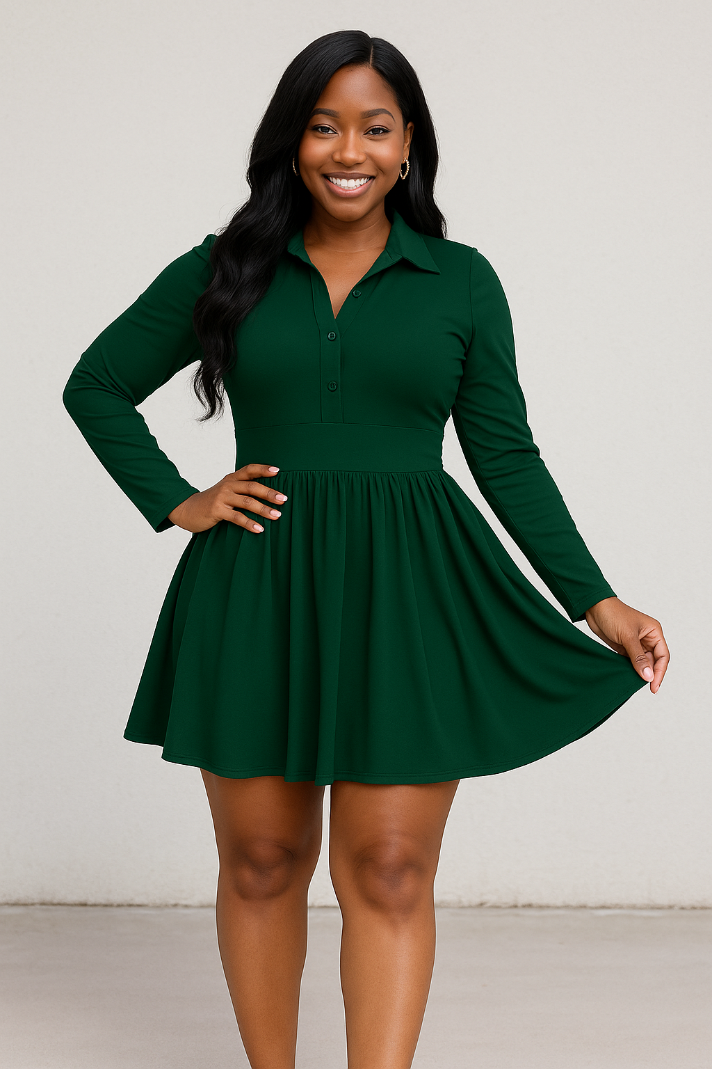 Lunox - Long-sleeved Dress with Ruffles