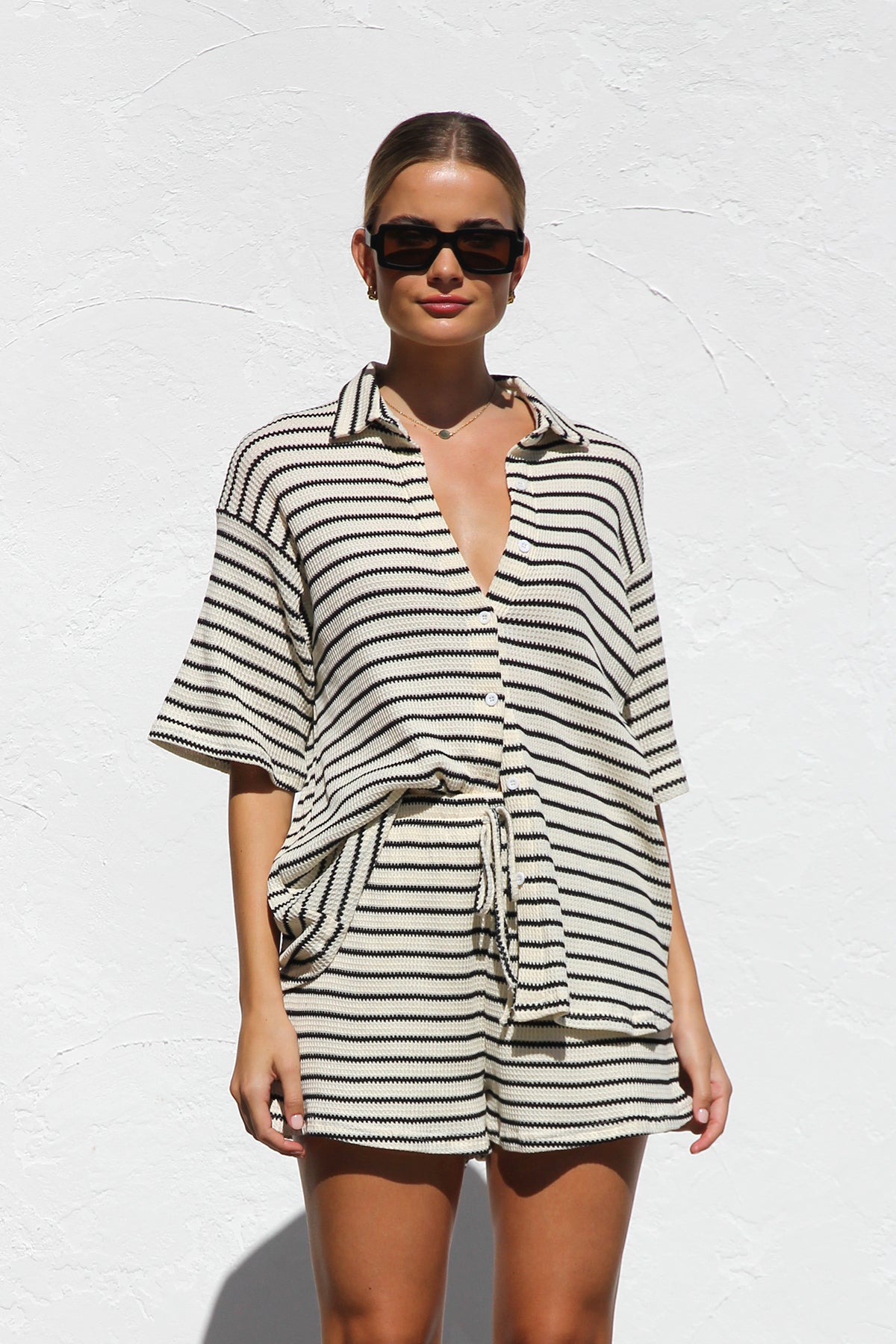 Serena - Stripe Semi-sheer Blouse Set