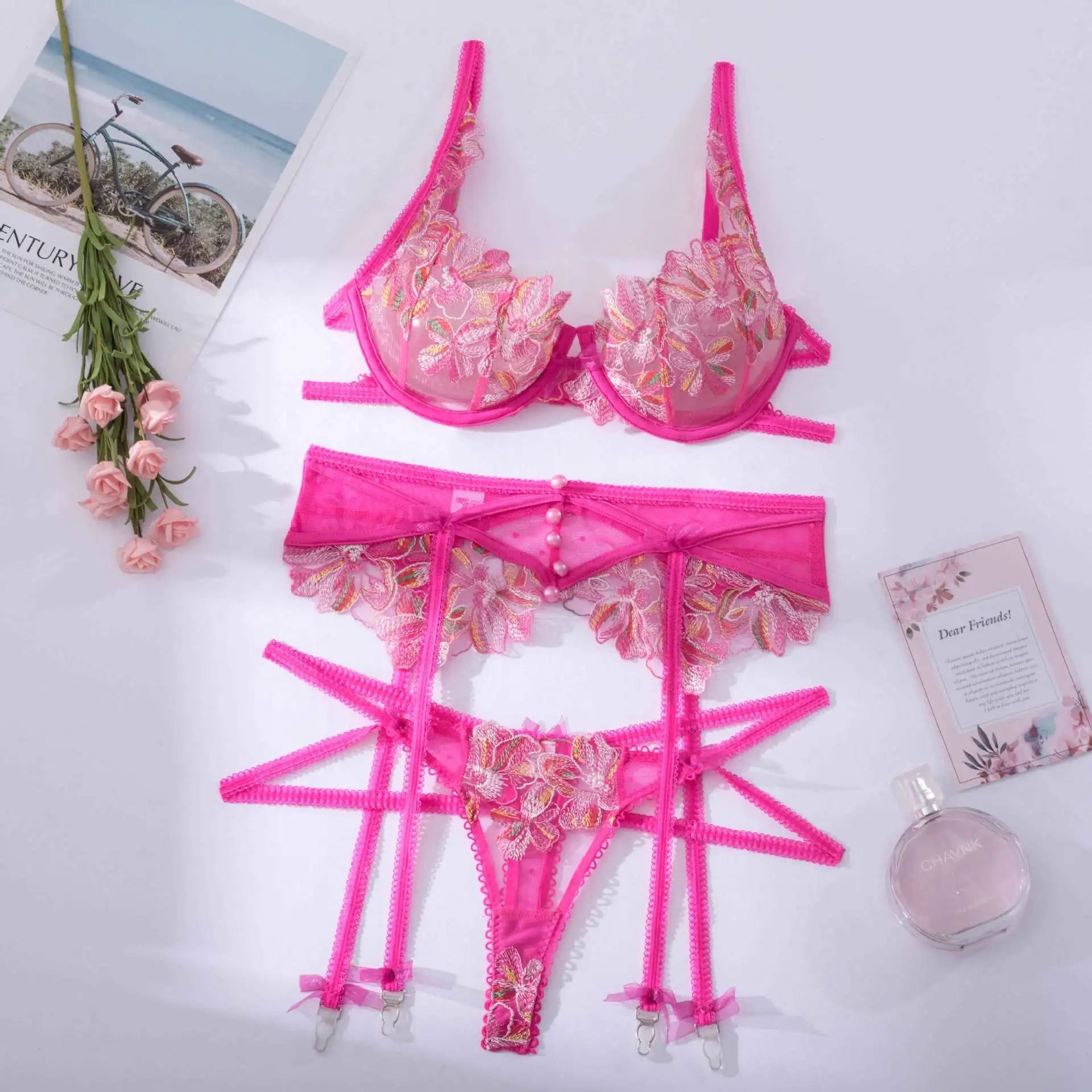Avery - Conjunto de Lencería Con Bordado Floral