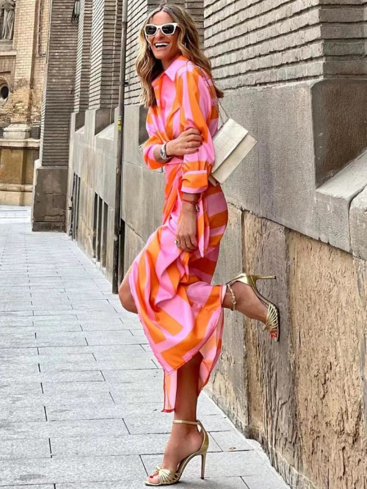 Noemí – Striped Midi Shirt Dress
