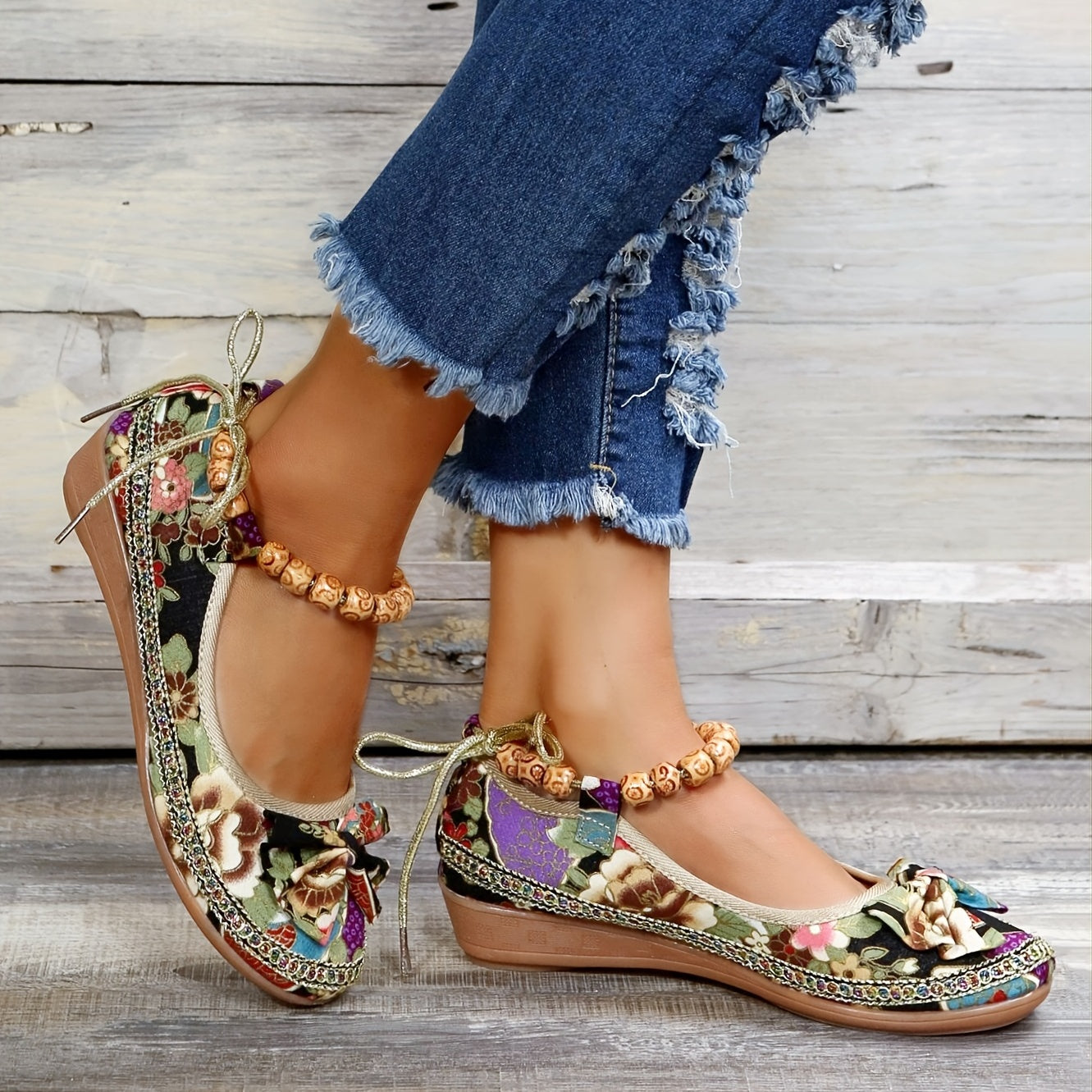 Kana - Floral Print Flat Shoes