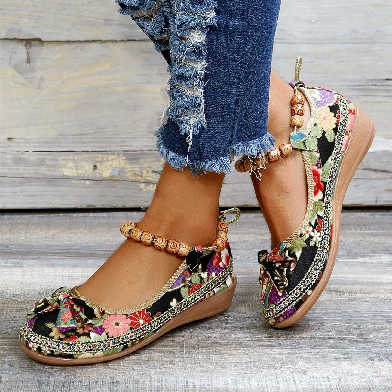 Kana - Floral Print Flat Shoes