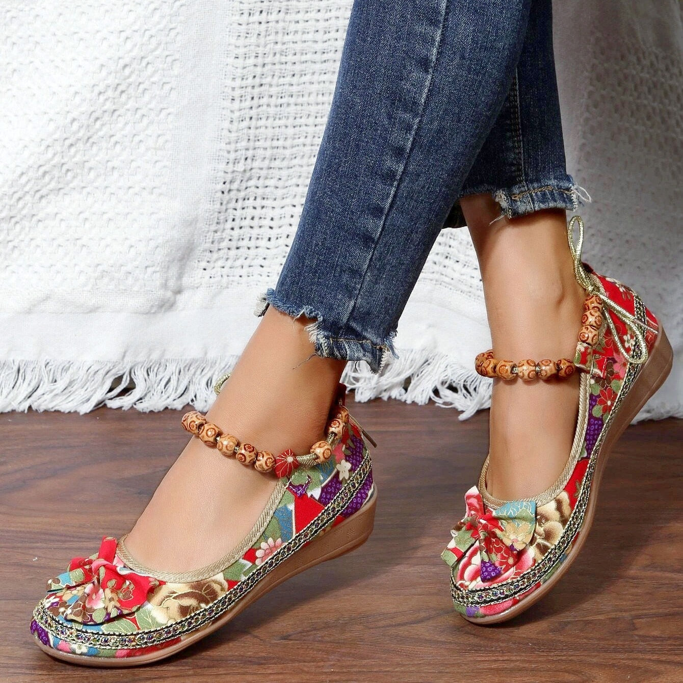Kana - Floral Print Flat Shoes
