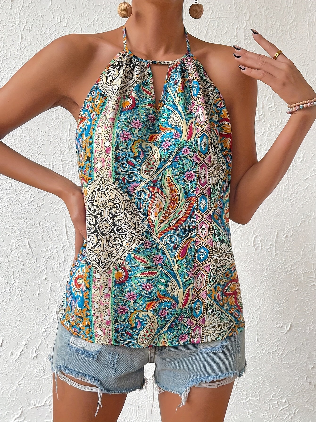 Hikari - Print Choker Neck Tied Blouse