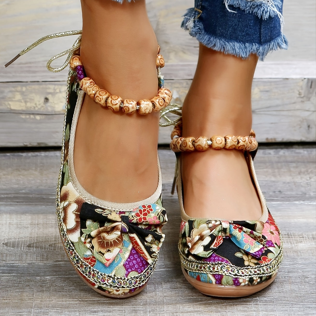 Kana - Floral Print Flat Shoes