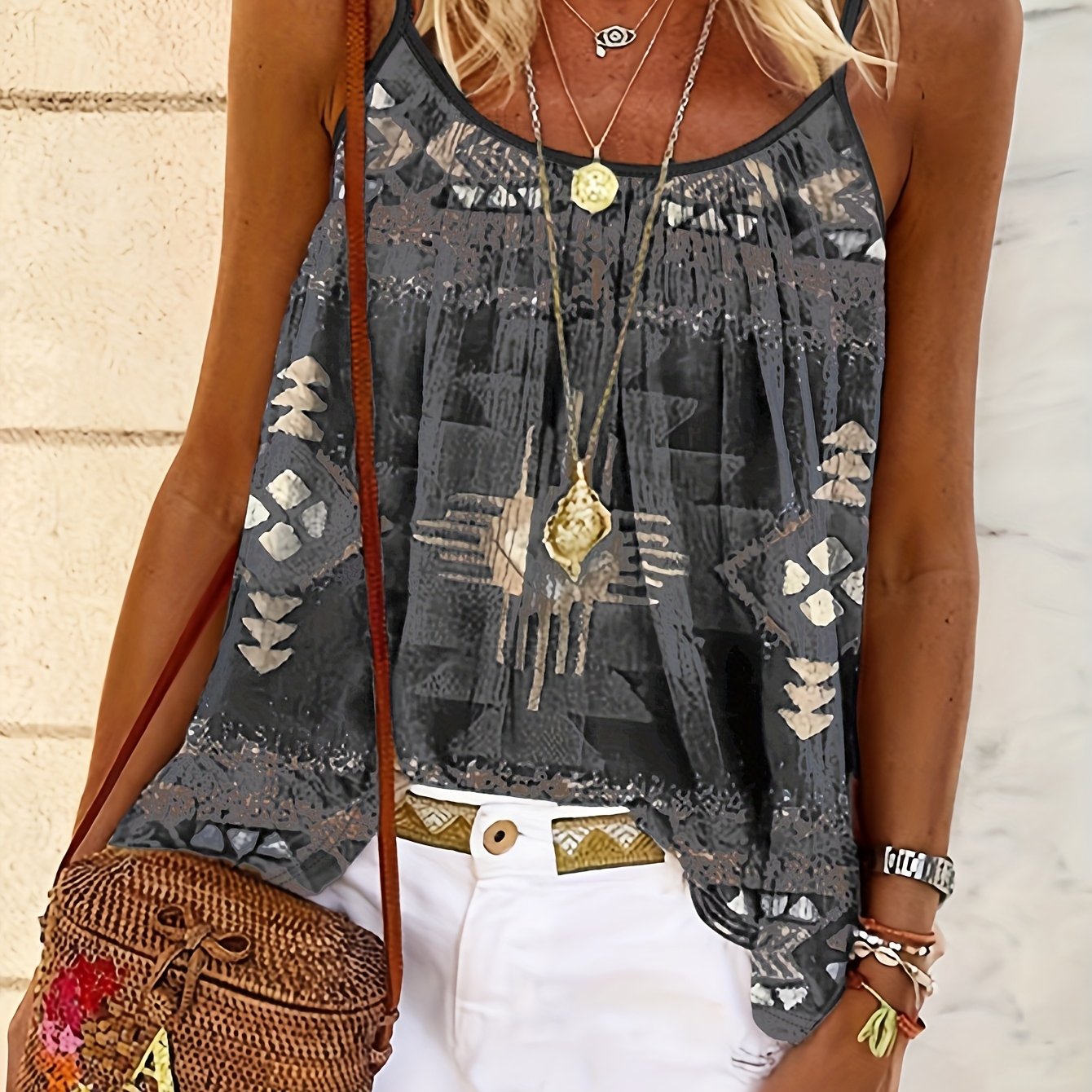 Airi - Ethnic Print Sleeveless Tank Top