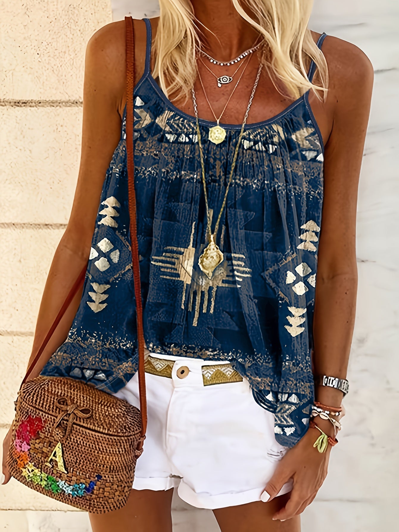 Airi - Ethnic Print Sleeveless Tank Top